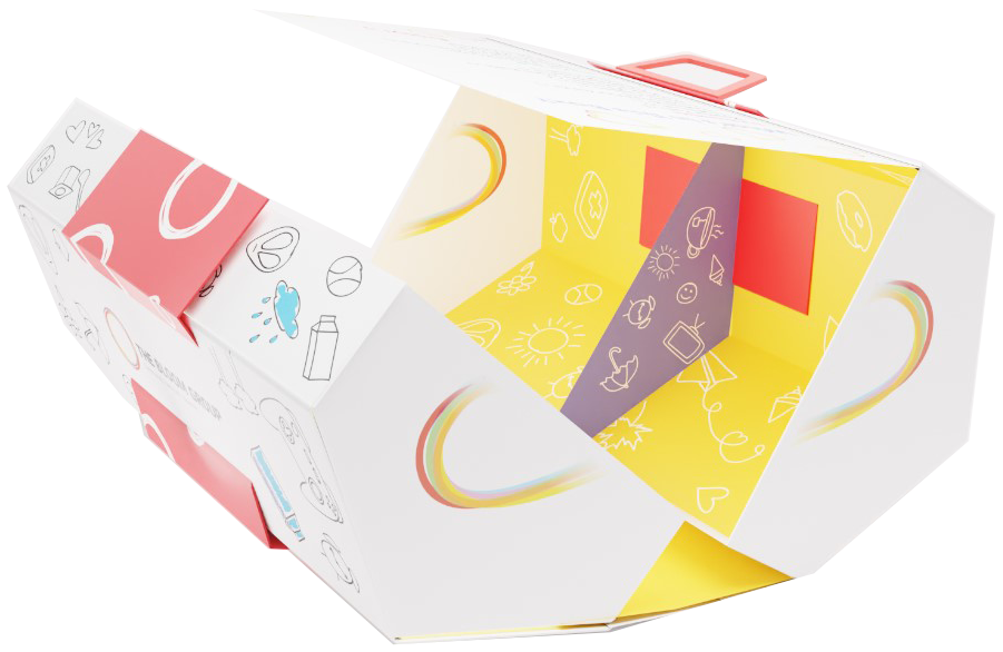 This is a render made in Blender by a fellow student for the PPA competition, this design is intended to be a welcome package for a women's shelter, containing essentials and some heart 